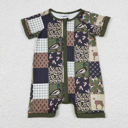 Sibling Baby Boys Hunting Duck Short Sleeve Zip Rompers C8.23