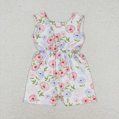Sibling Baby Girls Sleeveless Flowers Bows Pockets Shorts Jumpsuits C10.27