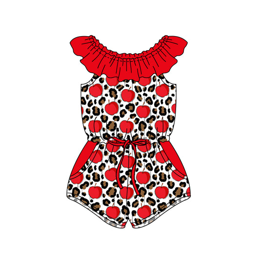 SR1374Baby Girls Apples Leopard Back To School Shorts Jumpsuits Preorder
