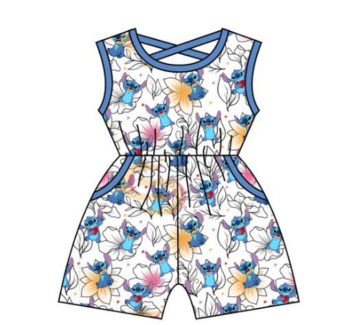 SR1475Baby Girls Mouse Blue Sleeveless Jumpsuits Preorder