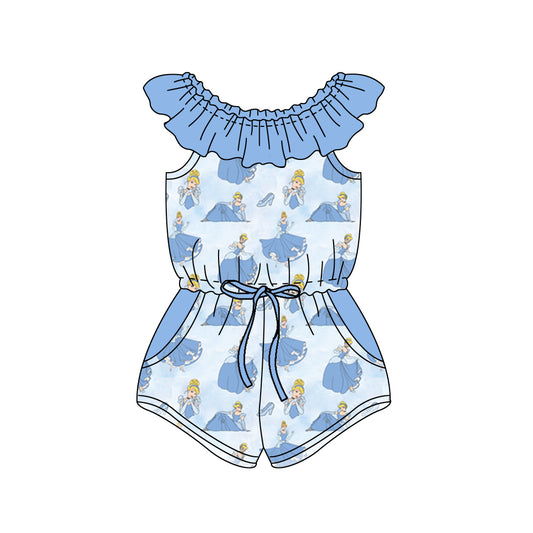 SR1540Baby Girls Blue Princess Pockets Sleeveless Jumpsuits Preorder
