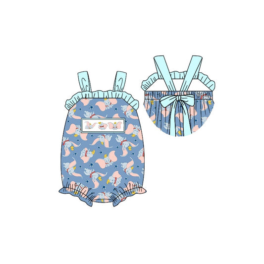 SR1603 Girl cartoon baby Elephant Blue lace bow vest onesie for presale