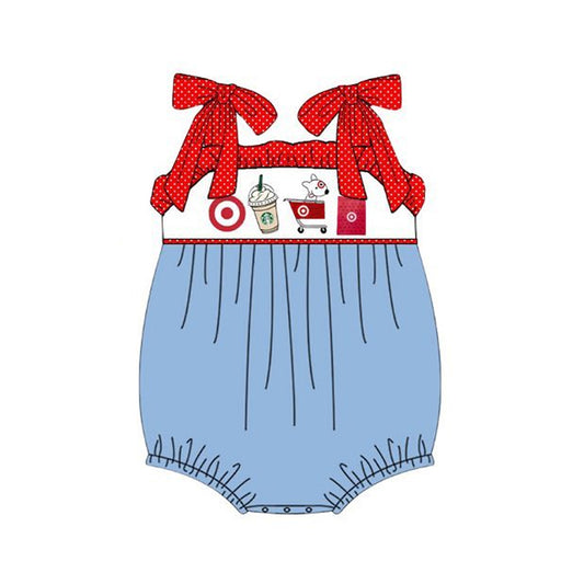 SR1605 Girl Puppy Red Lace Blue vest onesie for presale