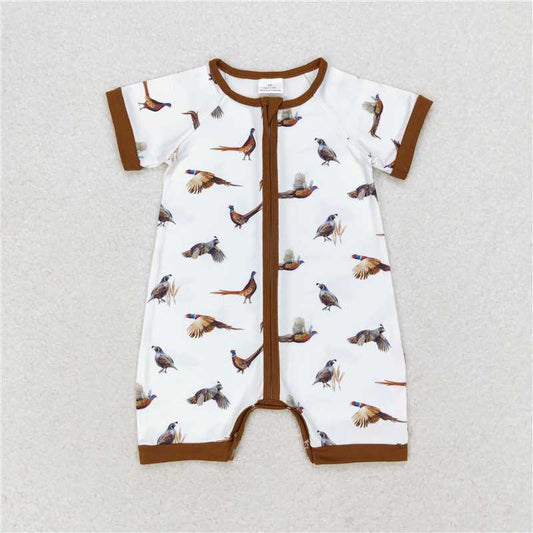 Sibling Baby Boys Hunting Duck Short Sleeve Zip Rompers C8.23