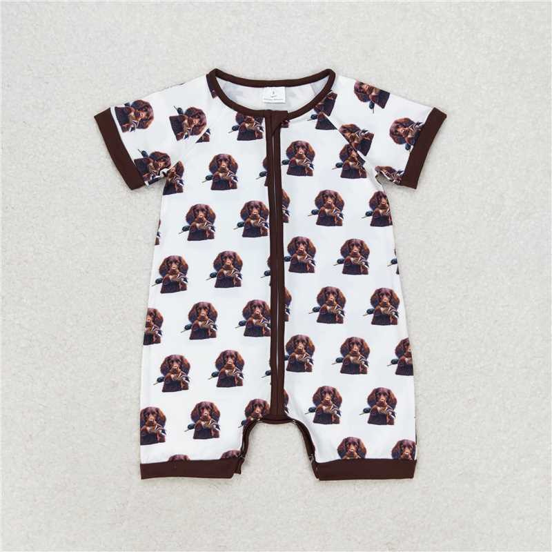 Sibling Baby Boys Hunting Duck Short Sleeve Zip Rompers C8.23