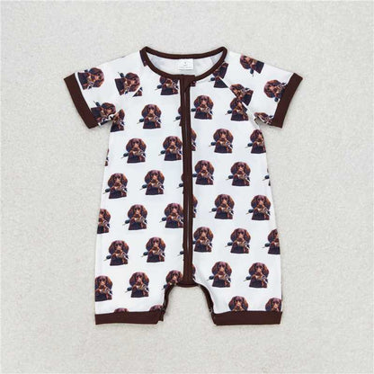 Sibling Baby Boys Hunting Duck Short Sleeve Zip Rompers C8.23