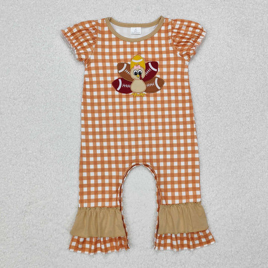 Sibling Baby Boys Girls Embroidery Turkey Footballs Thanksgiving Footie Rompers C11.1