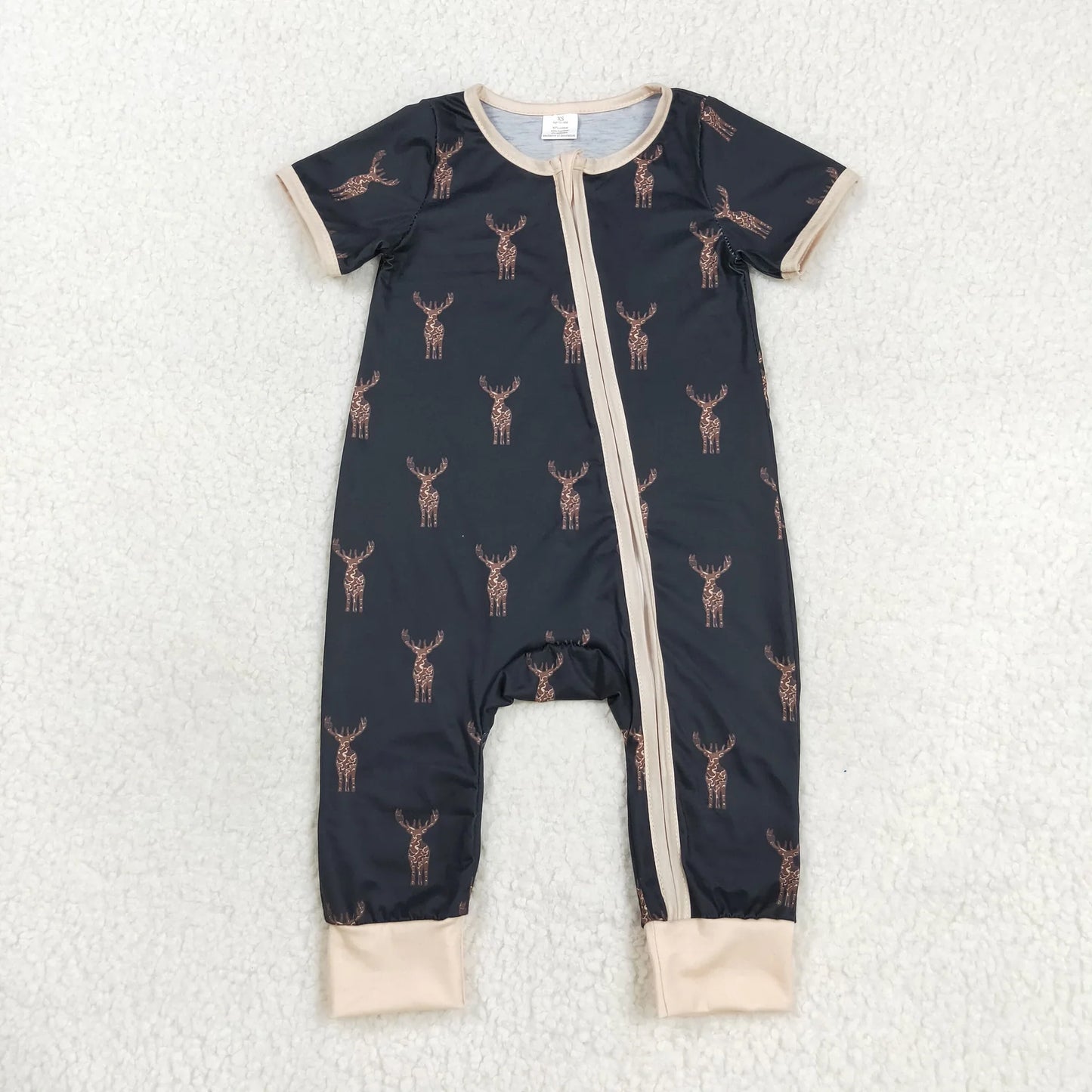 Sibling Baby Infant Boys Western Deer Camo Short Sleeves Bamboo Zipper Footie Rompers C9.15
