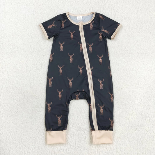 Sibling Baby Infant Boys Western Deer Camo Short Sleeves Bamboo Zipper Footie Rompers C9.15