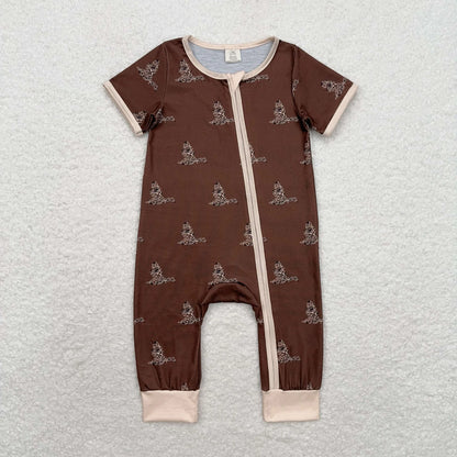 Sibling Baby Infant Boys Western Deer Camo Short Sleeves Bamboo Zipper Footie Rompers C9.15