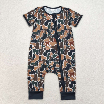 Sibling Baby Infant Boys Western Deer Camo Short Sleeves Bamboo Zipper Footie Rompers C9.15