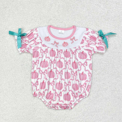 Sibling Baby Girls Pink Pumpkin Bows Sister Rompers C9.30