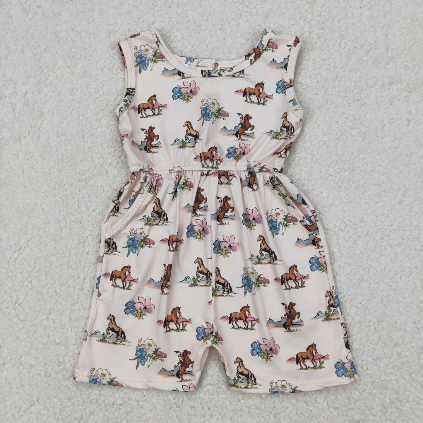 Sibling Baby Girls Sleeveless Flowers Bows Pockets Shorts Jumpsuits C10.27