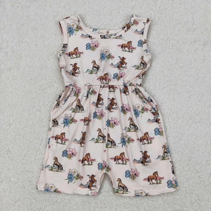 Sibling Baby Girls Sleeveless Flowers Bows Pockets Shorts Jumpsuits C10.27