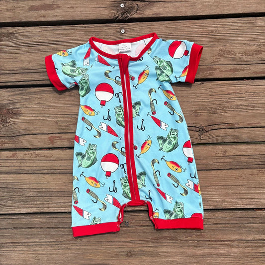 SR2707 Baby Infant Boys Fishing Float Zip Romper