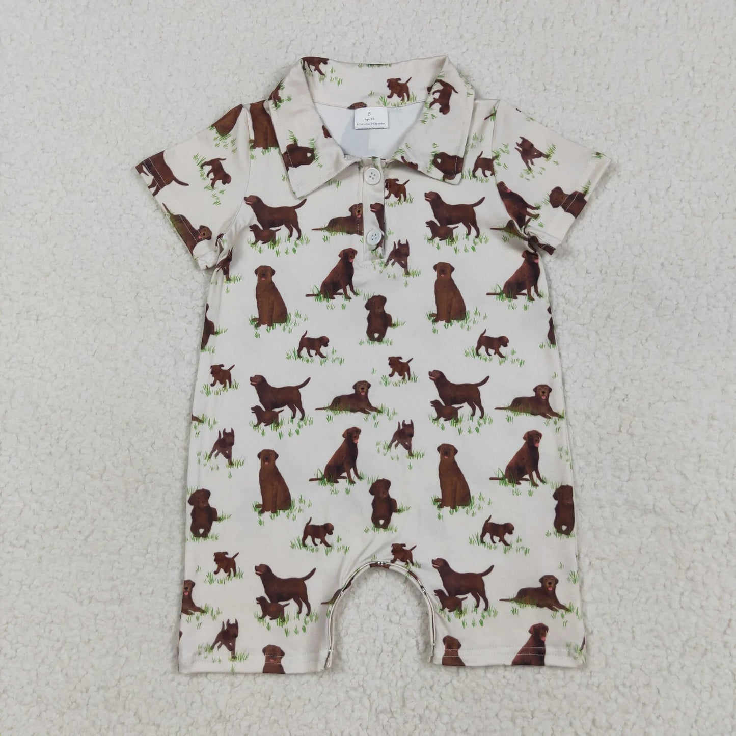 Sibling Baby Short Sleeve Button Boys Dogs Hunting Polo Shirt Top Short Romper C11.29