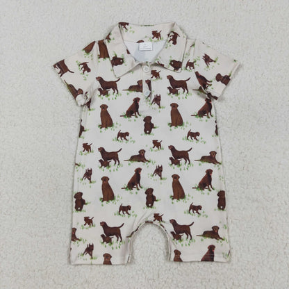 Sibling Baby Short Sleeve Button Boys Dogs Hunting Polo Shirt Top Short Romper C11.29