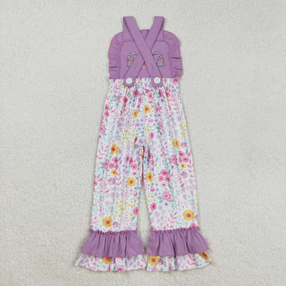 Sibling Embroidery Ghost Pumpkins Baby Girls Strap Floral Fall Halloween Ruffle Jumpsuits C8.26