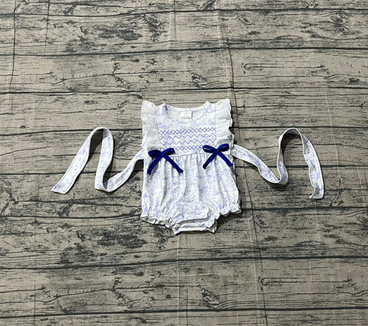 Sample SR3219 Cute Embroidery Baby Girls Sleeveless Rabbits Flowers Easter Ruffle Rompers