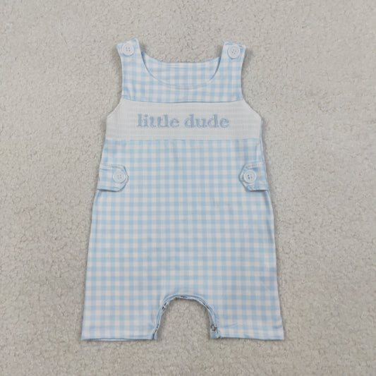 RTS SR3482 Smocked Little Dude Baby Boys Sleeveless Checked Rompers