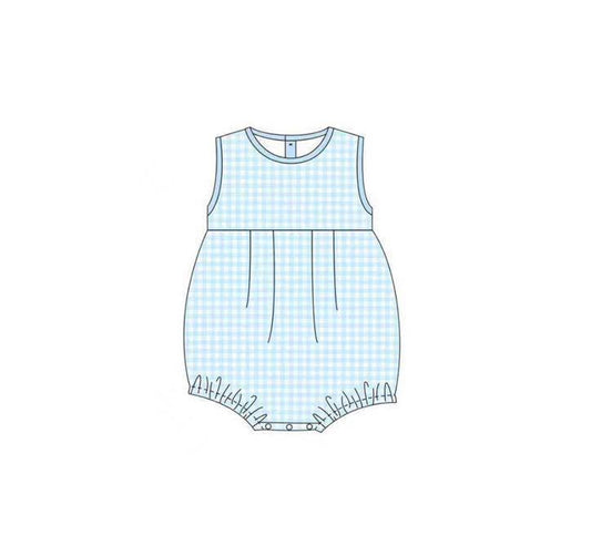 C11.15 SR3554 Baby Boys Blue Checked Sleeveless Rompers Preorder