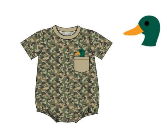 C11.15 SR3557 Baby Boys Green Camo Duck Pockets Hunting Rompers Preorder