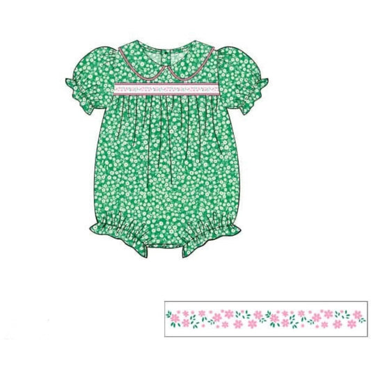C11.17 SR3560 Baby Girls Green Pink Floral Collar Ruffle Rompers Preorder