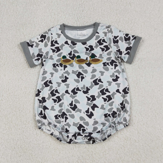 RTS SR3571 Baby Boys Romper Embroidery Ducks Baby Boys Southern Grey Camo Hunting Rompers