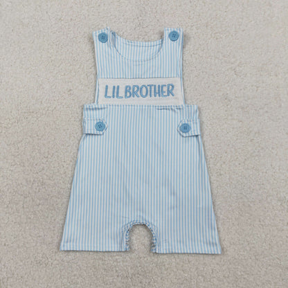 RTS SR3592 Embroidery Little Brother Baby Boys Sleeveless Blue Stripe Rompers