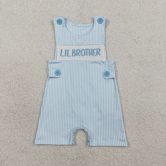 RTS SR3592 Embroidery Little Brother Baby Boys Sleeveless Blue Stripe Rompers