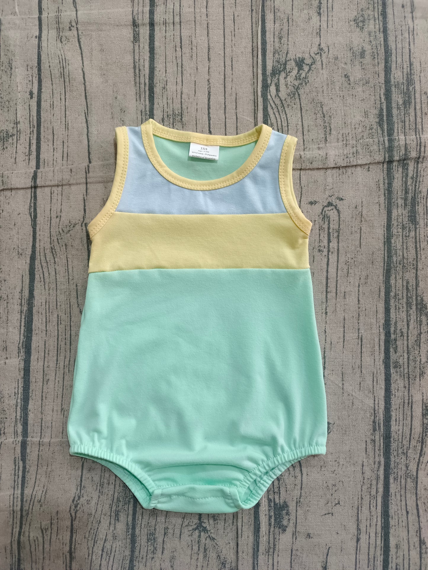 Sample SR3660 Cute Baby Boys Sleeveless Blue Yellow Aqua Rompers