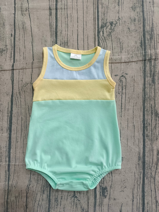 Sample SR3660 Cute Baby Boys Sleeveless Blue Yellow Aqua Rompers