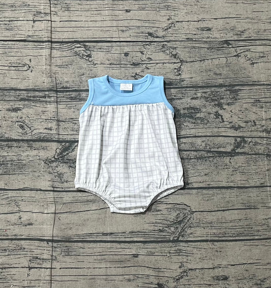 Sample SR3751 Cute Baby Boys Sleeveless Blue Checked Rompers