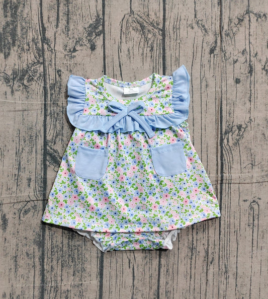 Sample SR3752 Cute Baby Girls Sleeveless Flowers Pockets Tunic Bummies Ruffle Rompers
