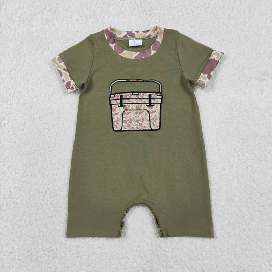 RTS SR3761 Baby Boys Romper Embroidery Camo Boxes Baby Boys Olive Short Sleeve Hunting Rompers