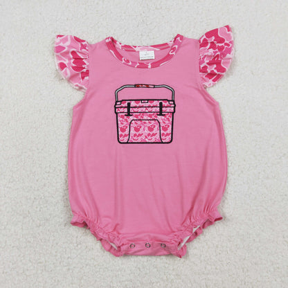 RTS SR3762 Embroidery Pink Camo Boxes Baby Girls Hunting Ruffle Rompers