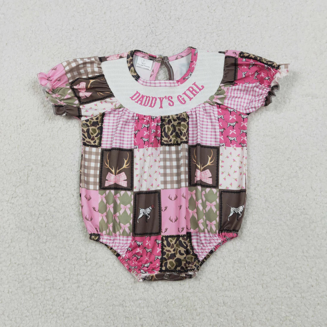 RTS Sibling Smocked Daddy's Girl Bows Deer Checked Hunting Knee Length Dress Ruffle Rompers