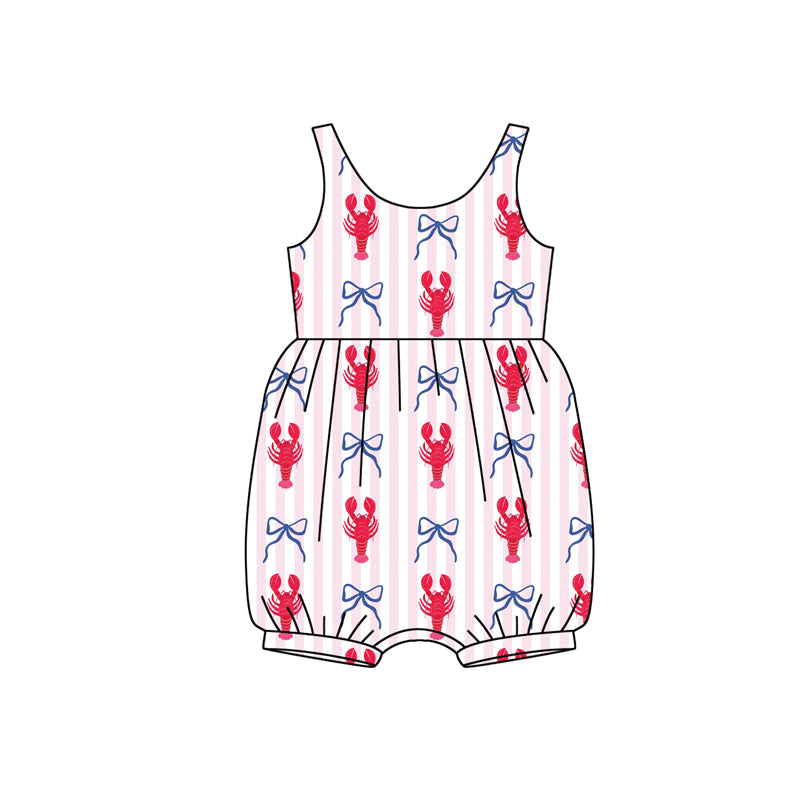 C12.10 SR3781 Baby Girls Sleeveless Pink Stripe Bows Crayfishes Ruffle Rompers Preorder