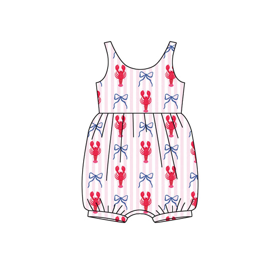 C12.10 SR3781 Baby Girls Sleeveless Pink Stripe Bows Crayfishes Ruffle Rompers Preorder
