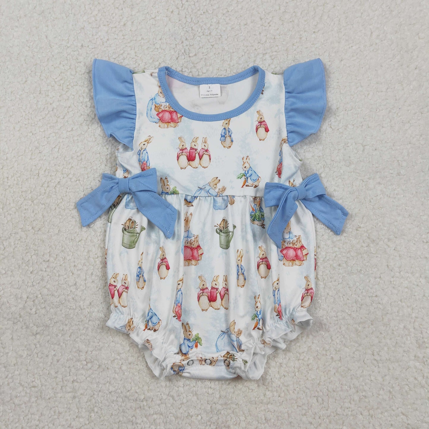 RTS SR3833 Baby Girls Flutter Sleeve Rabbits Bows Easter Ruffle Rompers