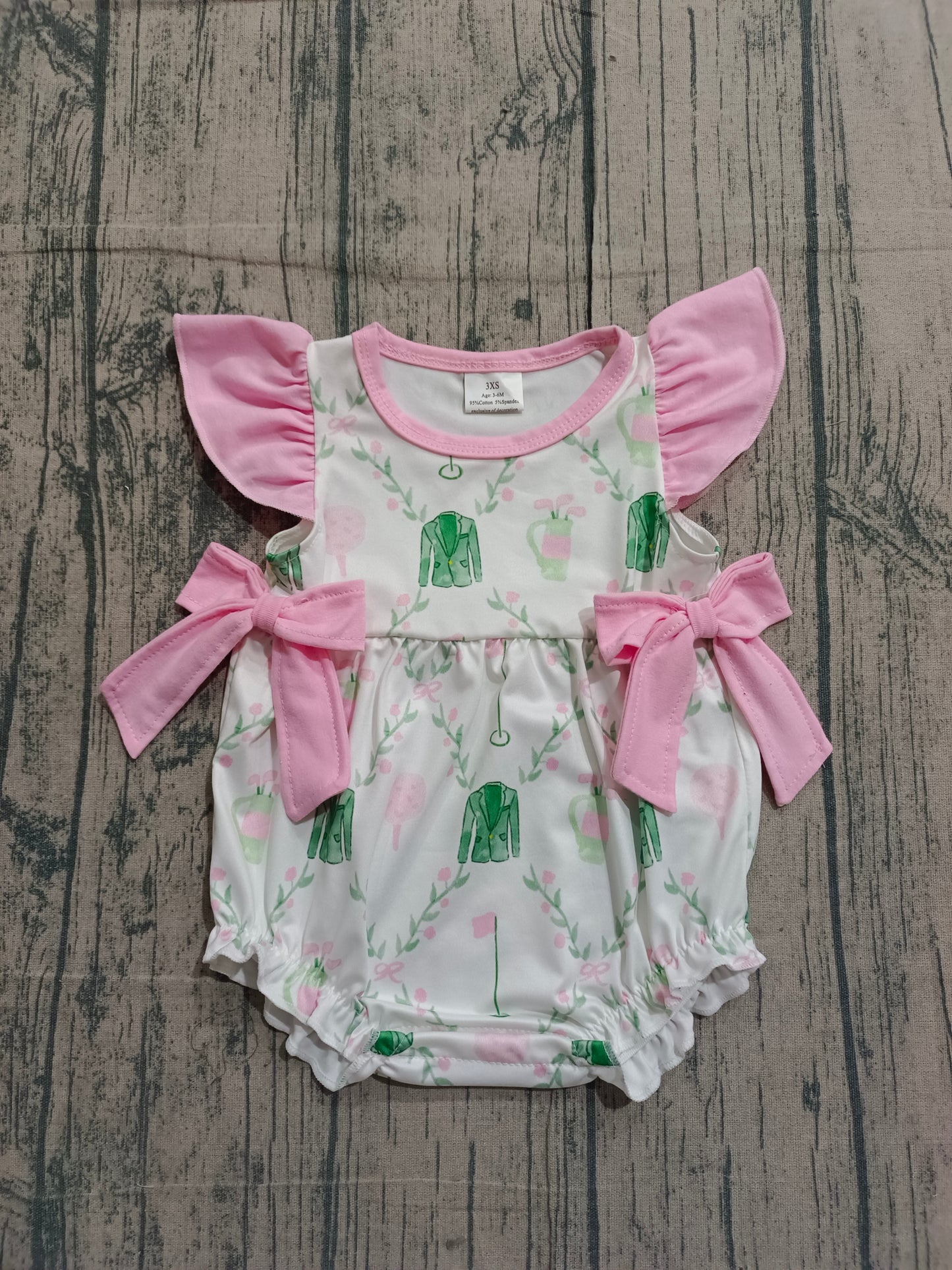 Sample SR3842 Cute Baby Girls Flutter Sleeve Flowers Golf Checked Bows Ruffle Rompers