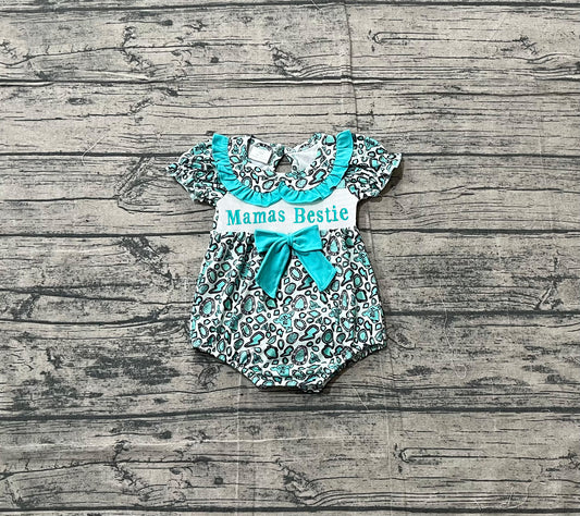 Sample SR3863 Cute Baby Girls Mama's Bestie Turquoises Collar Western Ruffle Rompers