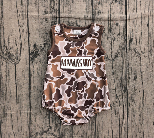 Sample SR3889 Cute Embroidery Mama's Boy Sleeveless Southern Brown Camo Rompers