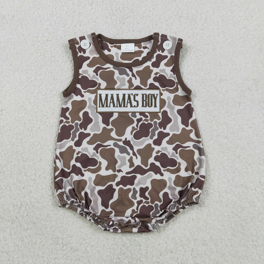 RTS SR3889 Embroidery Mama's Boy Southern Brown Camo Sleeveless Rompers