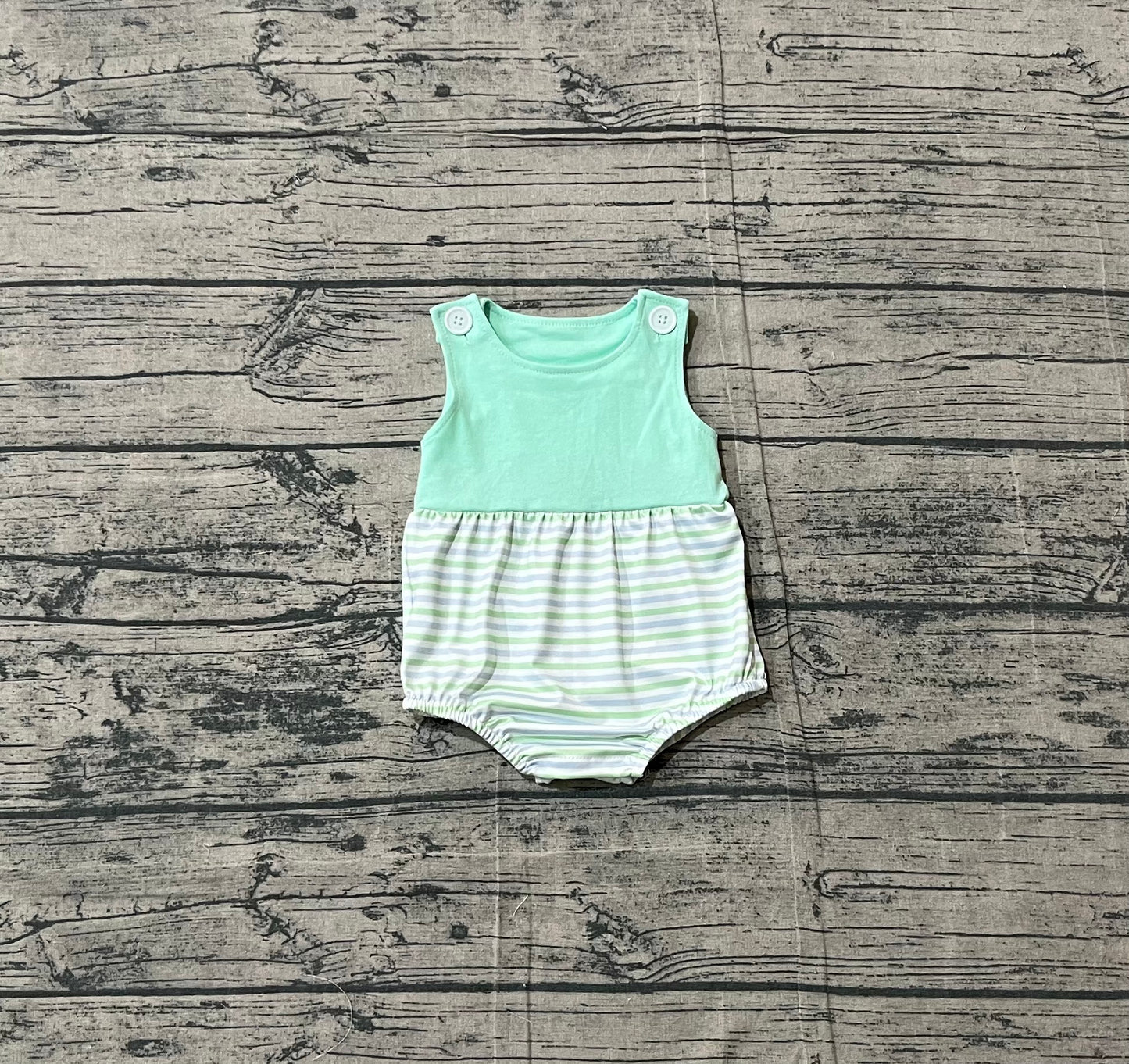 Sample SR3894 Cute Baby Boys Sleeveless Green Stripe Rompers