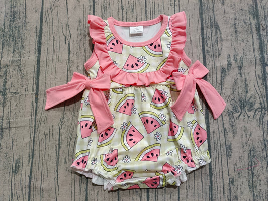 Sample SR3920 Cute Baby Girls Pink Checked Watermelons Ruffle Rompers