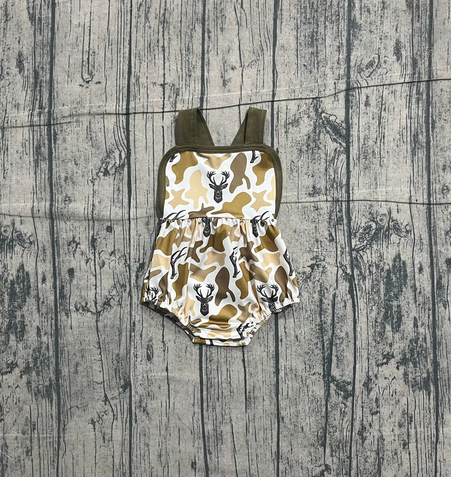 Sample SR3924 Cute Baby Boys Strap Southern Deer Camo Hunting Rompers