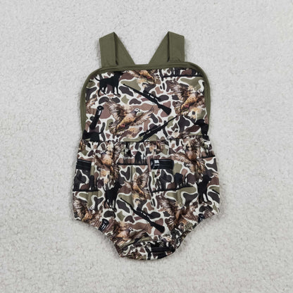 RTS SR3926 Baby Boys Strap Southern Dog Ducks Camo Hunting Rompers