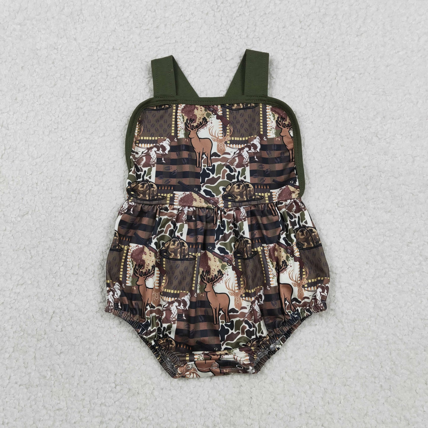 RTS SR3927 Baby Boys Strap Southern Deer Hats Camo Hunting Rompers