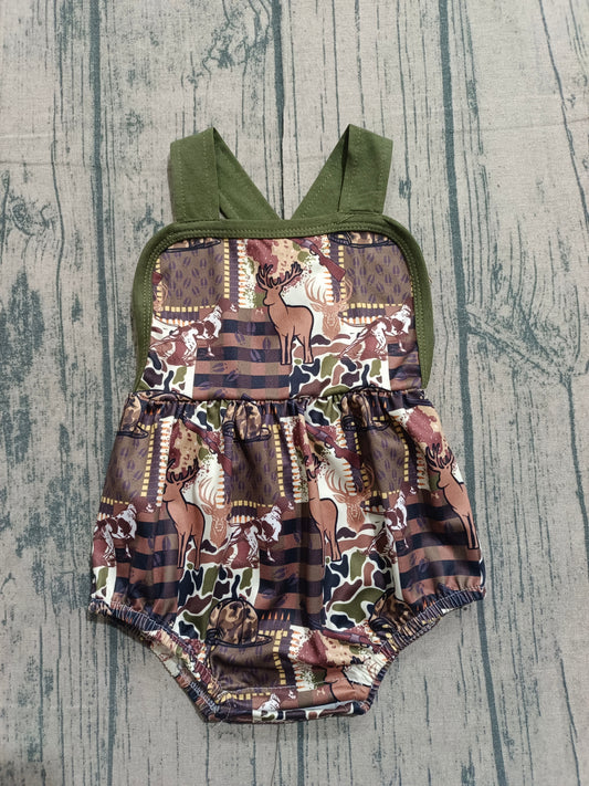 Sample SR3927 Cute Baby Boys Strap Southern Deer Camo Hunting Rompers